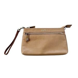 Spartina 449 Leather Wristlet Zipper Pouch Tan